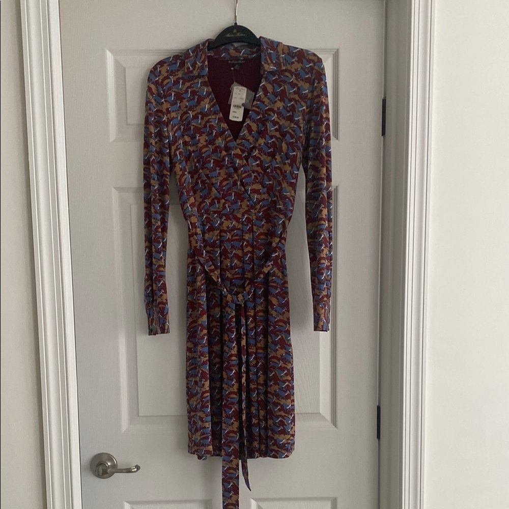 Brooks Brothers Brown and Black Long Sleeve Wrap Dress
